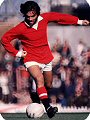 George Best wears the 1970's Manchester United kit