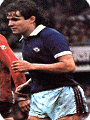 Arthur Albiston wears the Manchester United third kit in 1980