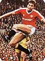 Norman Whiteside models the amended 1983 Manchester United strip