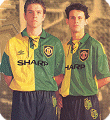Giggsy and Sharpey model the popular 1992 third kit