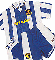 The 1995 third choice kit which included a watermark of every single players name ever to have played for United.
